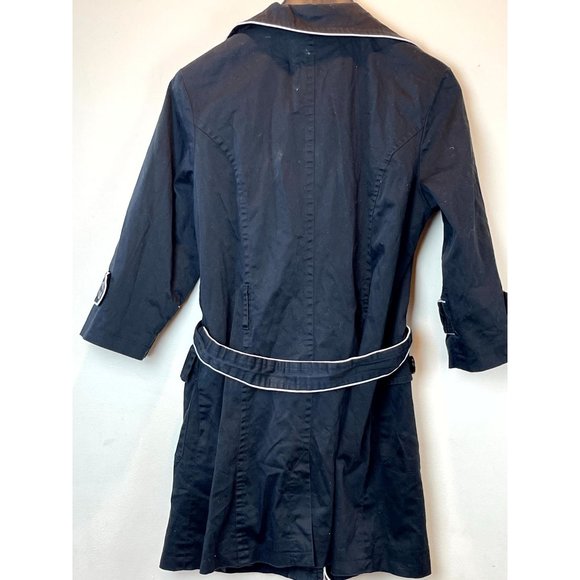 Robert Louis Women's Trench Coat Tie Waist Slim Split Long Sleeves Blue Size M - Picture 2 of 6